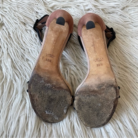 Gucci Suede Colorblock Dusty Rose Beige Ankle Strap Open Toe Heeled Sandals 38.5 - Picture 7 of 10